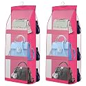 OxbOw 2Pcs Combo Handbag Organizer, Bag Organiser For Ladies Handbags, Purse Organiser For Handbag, Closet Organizer For Wardrobe, Tote Bag Hanger, 90 X 35 X 35 Cm (2 Pcs Pink)