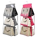 OxbOw 2Pcs Combo 6 Pocket Handbag Organizer, Bag Organiser For Ladies Handbags, Purse Organiser For Handbag, Closet Organizer For Wardrobe, Tote Bag Hanger, 90 X 35 X 35 Cm (Grey+Pink)