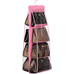 oxbow 8 pocket handbag organizer bag organiser for ladies handbags purse clutch closet organizer for wardrobe purse organiser with hanger women 8 pocket- 110 x 35 x 35 cm- pack of 1 pink