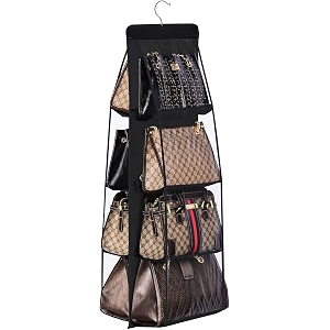oxbow 8 pocket handbag organizer bag organiser for ladies handbags purse clutch closet organizer for wardrobe purse organiser with hanger women 8 pocket- 110 x 35 x 35 cm- pack of 1 black