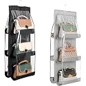 OxbOw Non-Woven Fabric 2Pcs Combo 6 Pocket Foldable Hanging Purse Handbag Organizer For Storage Ladies Women Large Clear Hand Bag Storage Organizer (2 Pcs Grey + Black)