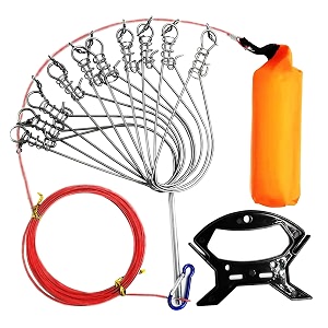 oxdfnzu fishing stringer live fish lock stainless steel fish stringer clip big fish 10 meters wire rope cable with float and plastic handle fishing holder kit with high strength 10 snapsbuckles