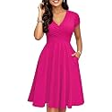 oxiuly Women's Vintage Dot V-Neck Cap Sleeve Casual Pockets Swing Tea Dress OX296