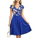 oxiuly Women's Vintage Dot V-Neck Cap Sleeve Casual Pockets Swing Tea Dress OX296