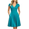oxiuly Women's Vintage Dot V-Neck Cap Sleeve Casual Pockets Swing Tea Dress OX296