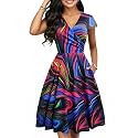 oxiuly Women's Vintage Dot V-Neck Cap Sleeve Casual Pockets Swing Tea Dress OX296