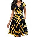 oxiuly Women's Vintage Dot V-Neck Cap Sleeve Casual Pockets Swing Tea Dress OX296