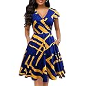 oxiuly Women's Vintage Dot V-Neck Cap Sleeve Casual Pockets Swing Tea Dress OX296