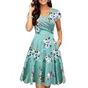 oxiuly Women's Vintage Dot V-Neck Cap Sleeve Casual Pockets Swing Tea Dress OX296