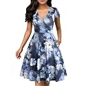 oxiuly Women's Vintage Dot V-Neck Cap Sleeve Casual Pockets Swing Tea Dress OX296
