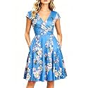 oxiuly Women's Vintage Dot V-Neck Cap Sleeve Casual Pockets Swing Tea Dress OX296