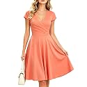 oxiuly Women's Vintage Dot V-Neck Cap Sleeve Casual Pockets Swing Tea Dress OX296