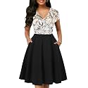 oxiuly Women's Vintage Dot V-Neck Cap Sleeve Casual Pockets Swing Tea Dress OX296