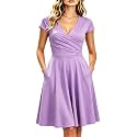 oxiuly Women's Vintage Dot V-Neck Cap Sleeve Casual Pockets Swing Tea Dress OX296