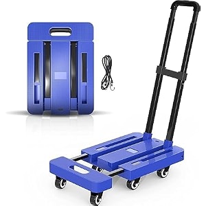 oxmeza folding hand truck 500 lb heavy duty luggage cart utility dolly platform cart with 6 wheels amp 1 elastic ropes for luggage travel moving shopping office use