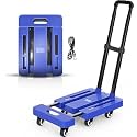 OXMEZA Folding Hand Truck, 500 LB Heavy Duty Luggage Cart, Utility Dolly Platform Cart with 6 Wheels & 1 Elastic Ropes for Luggage, Travel, Moving, Shopping, Office Use