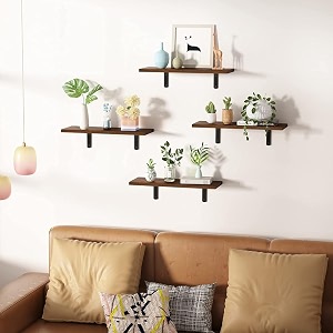 oxmic floating shelves rustic wood wall mounted shelves for living room bedroom kitchen bathroom brown set of 4