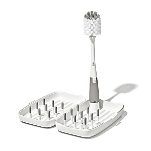 oxo tot travel size drying rack with bottle brush- gray