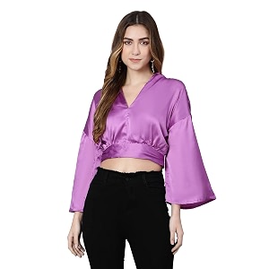 oxolloxo On fire Solid Purple Women Crop