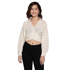 oxolloxo Jovial jwell blueish Women Dobby Crop