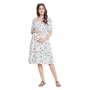 oxolloxo Polished White Floral Print Ruffled Maternity
