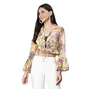 oxolloxo Print Bell Sleeved Women tie-Cup top
