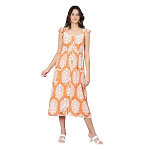 oxolloxo Truffle Orange Printed Women Long Dress
