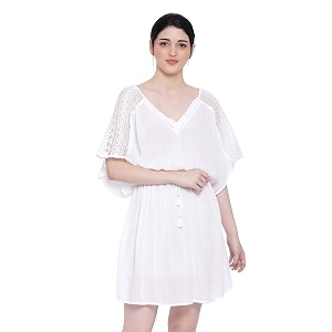 oxolloxo Womens V-Neck Solid A-Line Nightwear Dress