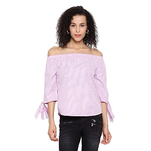 oxolloxo Womens Off-Shoulder Cotton Striped Top