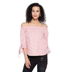oxolloxo Womens Off-Shoulder Cotton Striped Top