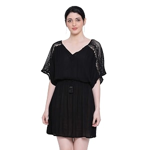 oxolloxo Womens V-Neck Solid A-Line Nightwear Dress