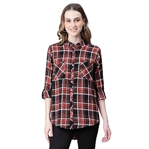 oxolloxo Women Check Print Collared Long Sleeve