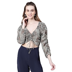 oxolloxo Women Floral Print Semi-Sheer Round Neck