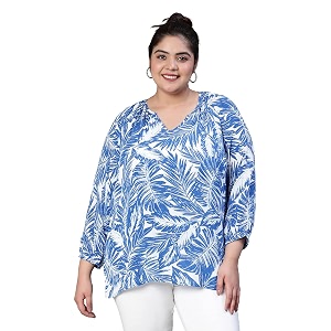 oxolloxo Women Plus Size Tropical Print V-Neck