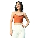 oxolloxo Women Round Neck Shoulder Strap Sleeveless Satin Crop Top