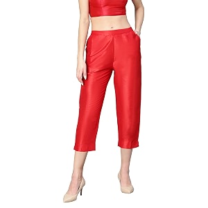 oxolloxo Women Soild Dupion Silk Elasticated Pant
