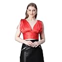 oxolloxo Women Solid V-Neck Elasticated Tie-Up Satin