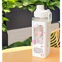 OXSAM 700ml Kawaii Water Bottle with Straw & Bear Sticker | Portable Square Plastic Drinking Bottle for Girls, White | Leak-Proof, Reusable Sport Bottle for School, Travel & Gym