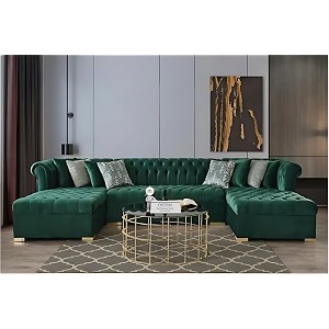 u shape 9 seater chesterfield sectional fabric sofa set 3  3  3 green pre-assembled