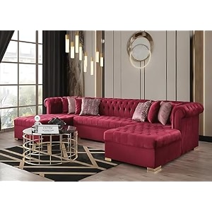 u shape 9 seater chesterfield sectional fabric sofa set 3  3  3 red pre-assembled