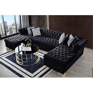 u shape 9 seater chesterfield sectional fabric sofa set 3  3  3 black pre-assembled