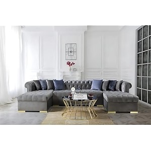 u shape 9 seater chesterfield sectional fabric sofa set 3  3  3 gray pre-assembled