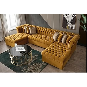 u shape 9 seater chesterfield sectional fabric sofa set 3  3  3 yellow pre-assembled