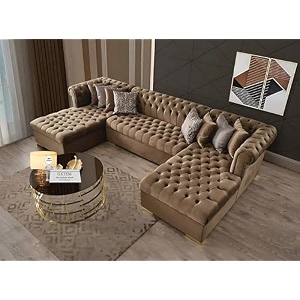 u shape 9 seater chesterfield sectional fabric sofa set 3  3  3 brown pre-assembled