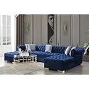 U Shape 9 Seater Chesterfield sectional Fabric Sofa Set 3 + 3 + 3 (Blue) Pre-Assembled