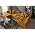 U Shape 9 Seater Chesterfield sectional Fabric Sofa Set 3 + 3 + 3 (Yellow) Pre-Assembled
