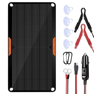 oymsae 10w 12v solar panel car battery charger portable waterproof power trickle battery charger amp maintainer for car boat automotive rv with cigarette lighter plug amp alligator clip
