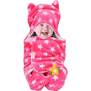 oyo baby ultra-soft star print swaddle wrap blanket with hood amp booties  pink 06 months  cozy fleece infant sleeping bag wearable baby blanket amp swaddle wrapper for newborns 7268 cm
