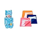 OYO BABY 3-in-1 Hooded Baby Blanket Wrapper(Star Blue, 78cm x 68cm) Anti-Piling Fleece, Pack of 3, Salmon Rose, Royal Blue &amp; Peach