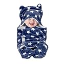 OYO BABY Ultra-Soft Baby Swaddle Wrap Blanket with Hood &amp; Booties – Warm Fleece Sleeping Bag for Newborns (0–6 Months 72 * 68 cm) – Star Print, Dark Blue